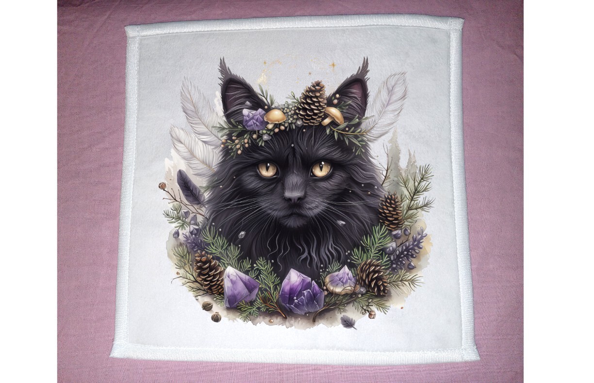 Halloween Cat Dish Towel, 12x12, FREE ship, hand towels, kit