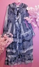 WOMEN MODEST DRESS RUFFLE SHEER BLUE MIDI DRESS ( SIZE XL 14 )