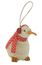 New Zealand Maori White Buri Brush Wood Snowman Kiwi Bird Christmas Ornament