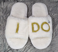 Women's I Do Bridal Slide Slippers Medium 7-8 White