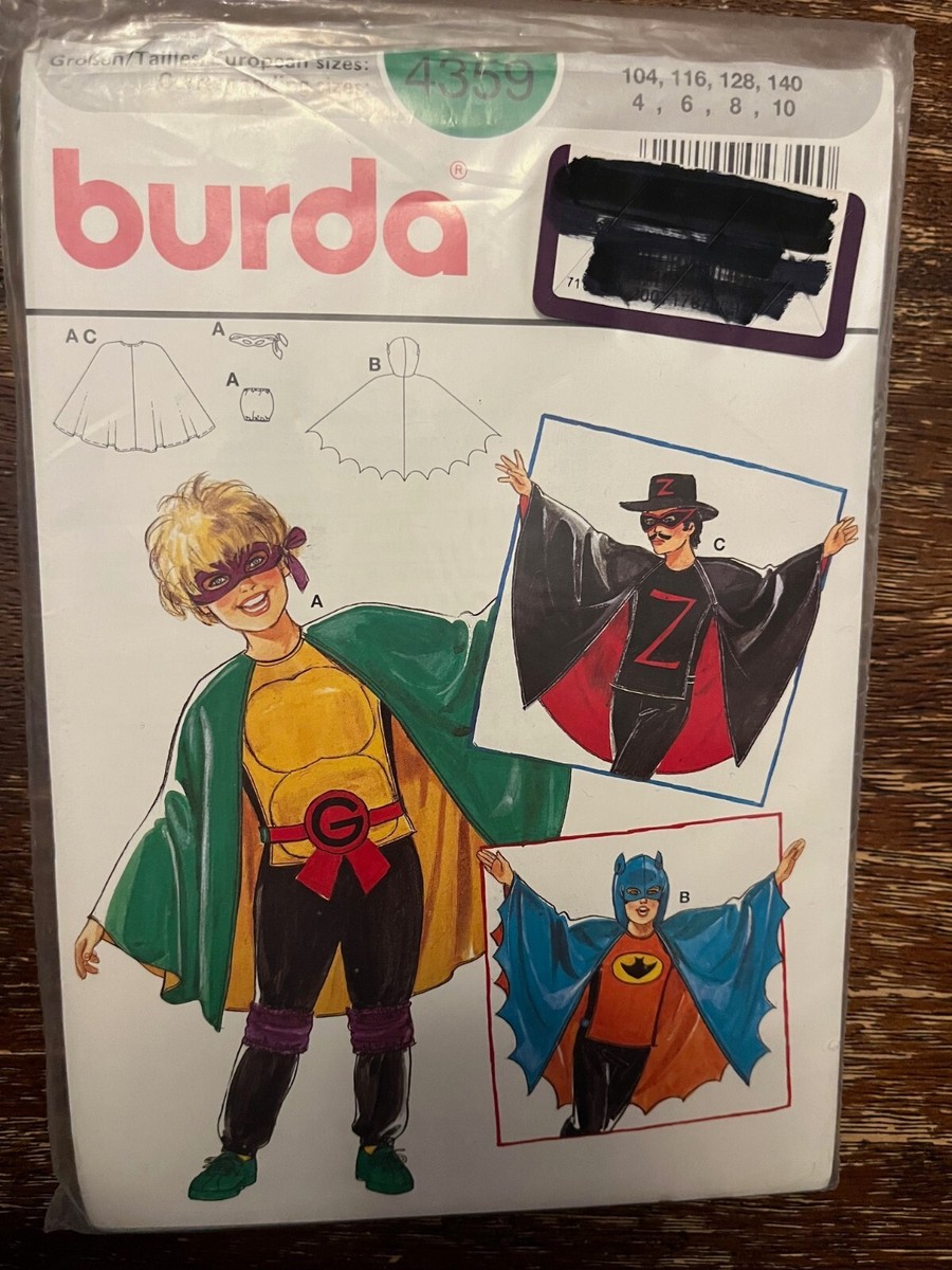 Burda 4359 UNCUT Sewing Pattern, Kids' Superhero Costumes, Size 4