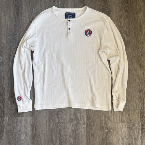 Grateful Dead Section 119 White Long Sleeve Waffle Knit Henley Shirt XL