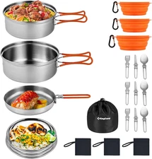 17/25Pcs Stainless Steel Camping Cookware Mess Kit Camping Cooking Set Backpacki