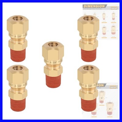 5PCS D.O.T Brass Compression Straight Union Fittings, 1/4'' Tube OD x 1/8'' NPT...