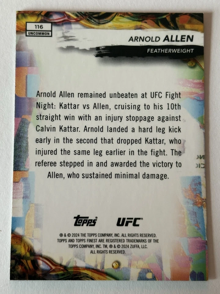 2924 Topps Finest UFC Arnold Allen Yellow Glitter SP /75 - Image 2 of 2