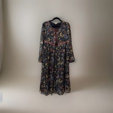 FRYE AND CO. Ruffled Tiered Midi Dress XL Black Floral Boho Western Sheer Sleeve