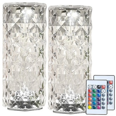 Lunartec 2er-Set LED-Kristall-Akku-Tischlampen, Touch, Fernbedienung, RGBW, 2Ah