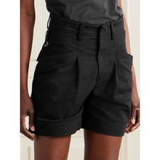 ISABEL MARANT Black Cotton FAIRY Canvas Pleated Bermuda Relaxed Shorts 36