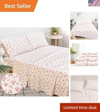 Queen Cotton Percale Bed Linen Set, 4Pcs, 100 Long Staple, Ultra Soft, Deep ...