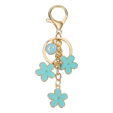Initial Keychain Flower Charm Letter-C Key Chain Cute Floral Charm Blue