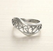 Oxidized Sterling Silver Filigree Ring, Boho Lace Design, Band Silver ring 8.75