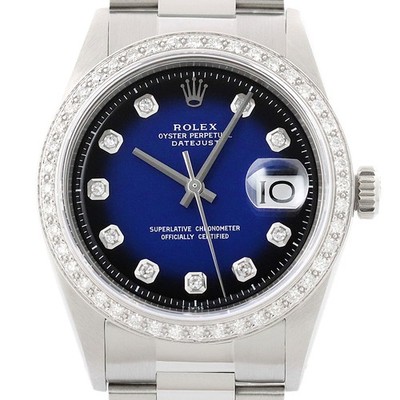 Rolex Datejust Blaue Vignette Diamant 18K Gold & SS Oyster Uhr 1601