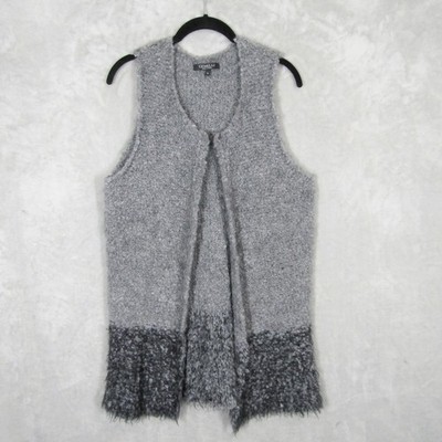 Gemelli Italy Womens Gray Boucle Knit Open Front Longline Vest Sweater Size M