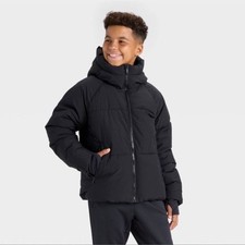 All In Motion Boys Heavyweight Puffer Hooded Jacket - Black Size XS 4/5 NWOT