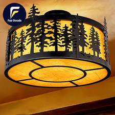 Rustic Semi Flush Mount Ceiling Light 21.4" D Farmhouse Drum Ceiling Light Fixtu