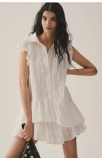 Anthropologie White Sleeveless Ruffle Mini Shirt Dress Medium NEW Tags