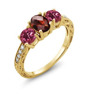 Authentic 2.16ct Checkerboard Garnet Pink Tourmaline 18K Yellow Gold Plated Silver Ring