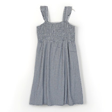 Old Navy Womens 2XL Petite Blue White Gingham Smocked Midi Milkmaid Cottage NWT