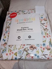 MARTHA STEWART WHITE BLUE IN THE GARDEN FLORAL 4 PIECE KING SHEET SET POLY NIP