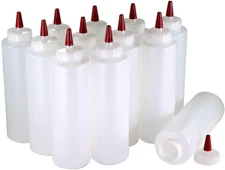 Pinnacle Mercantile Plastic Squeeze Condiment Bottles with Red Tip Cap 16-oun...