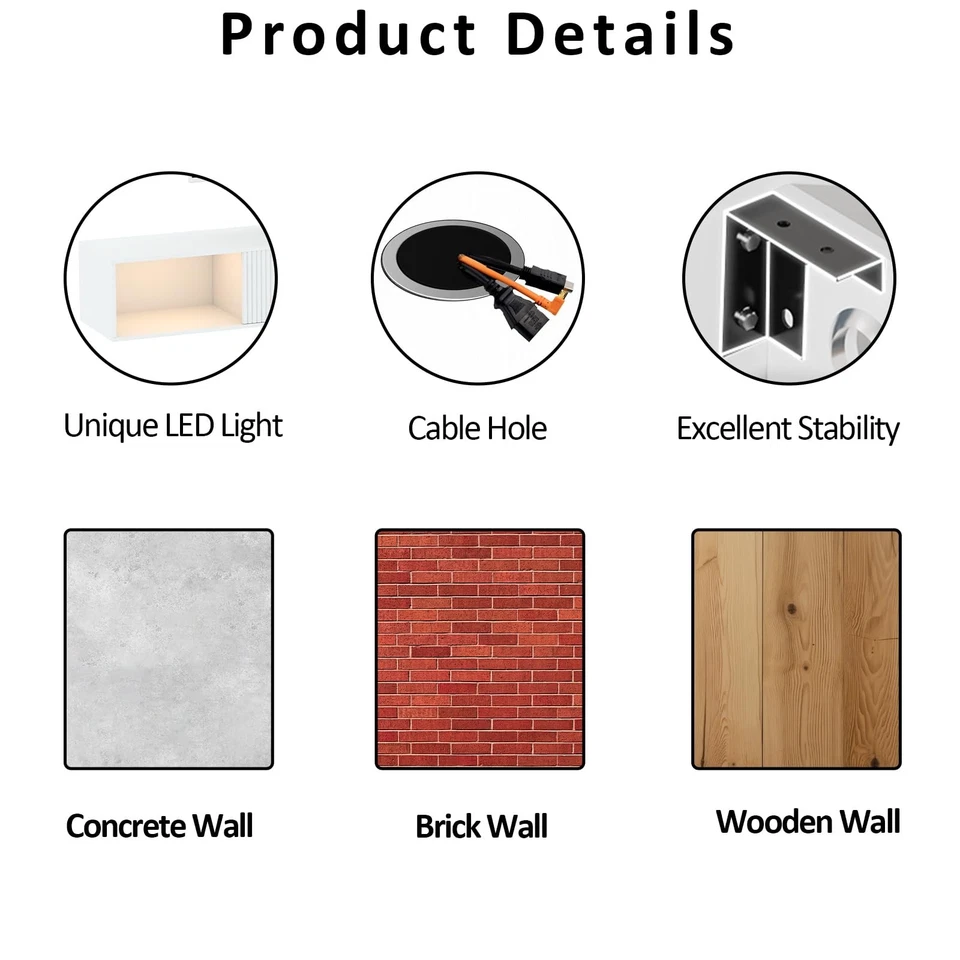 Soporte de TV Flotante 55" W con Luces LED Montado en la Pared Centro de Entretenimiento con... Foto 4 de 4