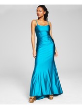 BLONDIE NITES Womens Dress Teal Crisscross Strappy Satin Juniors 0