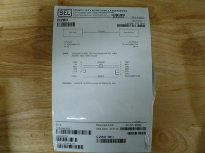 Sel 010 SEL C280-010 Cable, SEL PART NUMBER C280#871127, new in sealed package ...