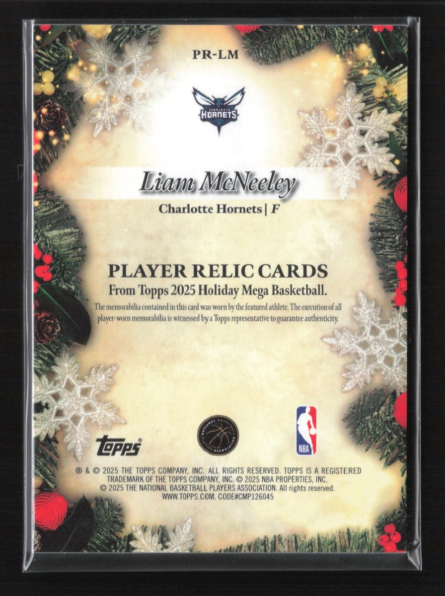 2025-26 Topps Holiday #PR-LM Liam McNeeley Player Relics Hornets
