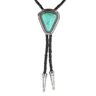 Teardrop Natural Real Turquoise Stone Bolo Tie 40" Adjustable Leather Cord