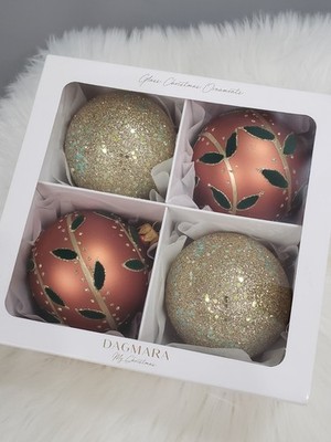 NEW STUNNING Dagmara glass glittered christmas ornaments gold leaves boho coral