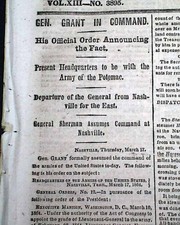 Le général Ulysses S. Grant prend le commandement Abraham Lincoln 1864 journal guerre civile