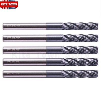5Pcs 4 Flute Variable Helix Solid Carbide 1/4'' x 1'' x 3'' End Mill - AlTiN Coated