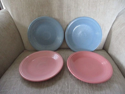 (4) Fiesta Rose/Light Blue Salad Plates 7 in.  Homer Laughlin HLC Fiesta