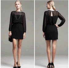 Banana Republic Black Sheer Long Sleeve Mini Event Cocktail Dress Sz 8 Going Out