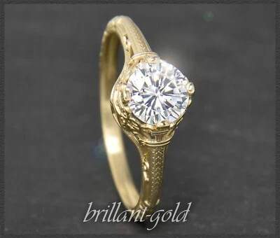 Brillant Ring, 0,94ct River D & Si Diamant, 585 Gold, Antik Jugendstil Design - Bild 1 von 4