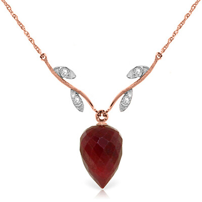 14K. GOLDKETTE MIT DIAMANT & BRIOLETTE TROPFEN RUBIN