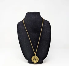 Gold Tone Filigree Tree of Life Magnifying Glass Pendant Necklace
