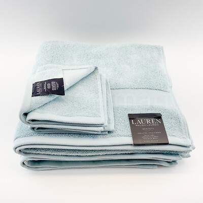 Ralph Lauren RLL  Set Of 4 Towel 2 Bath 2 Washcloth 100% Cotton Codet Blue New