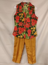 Vintage Selene Sport 2pc Womens SMALL Hawaiian Outfit Sleeveless Tank Pants