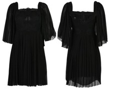 AUTH Dolce & Gabbana Corset Black Silk Chiffon Pleated Lace Trimmed Dress IT40