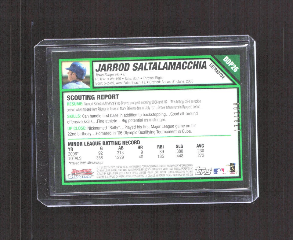 2007 Bowman Draft #BDP26 Jarrod Saltalamacchia Chrome Blue Refractors #/199 - Image 2 of 2
