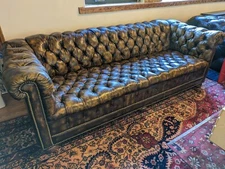 Antique Chesterfield brown/Yellow leather tufted sofa RARE