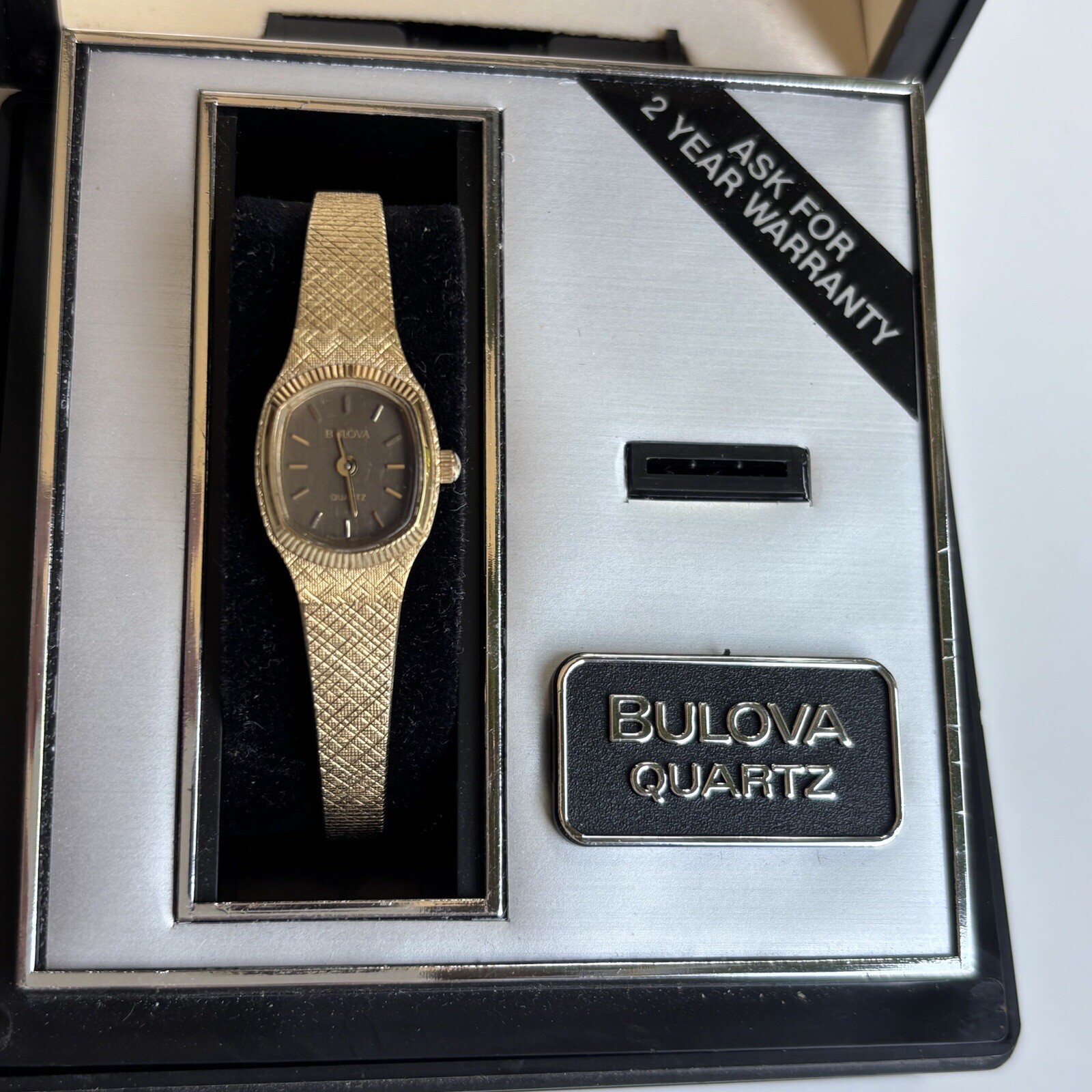 Vintage Bulova P3 Quartz Women's Gold-Tone Watch with Brown Face Swiss Made Includes Box & Manual