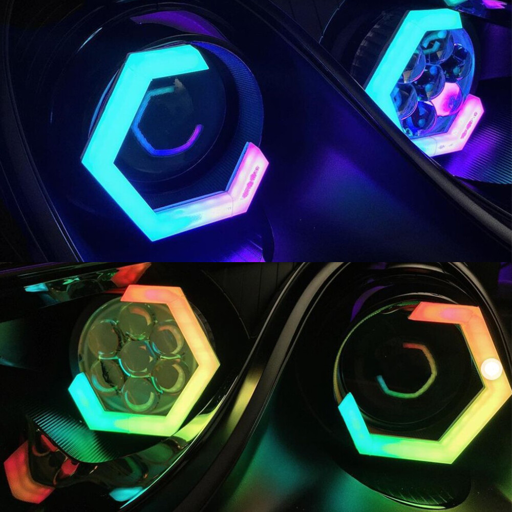 Bluetooth App RGB LED Angel Eyes Hex Halo Ring For Kawasaki ninja