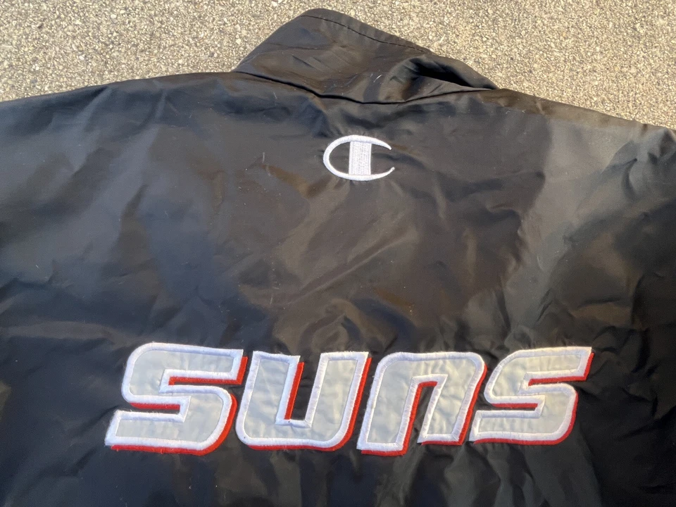 Cortavientos vintage de los años 90 campeón Phoenix Suns NBA a rayas hechizo RARO talla XXL Foto 4 de 4