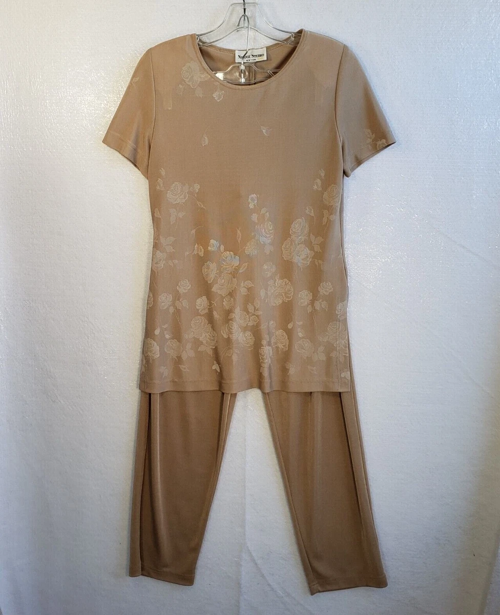 Vintage Nicole Studio New York Top & Pants Set Size 8 Petite Beige Short  Sleeve | eBay