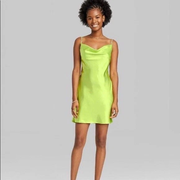 Women's Satin Slip Dress Wild Fable Vibrant Lime Green - M