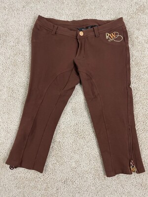 Rocawear Bermuda Shorts Womens Medium Stretch Side Zip Ankle Embroidered Brown