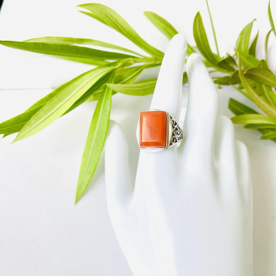 Anel masculino retangular de ágata natural feito à mão joia valiosa tamanho fixável - Imagem 3 de 4