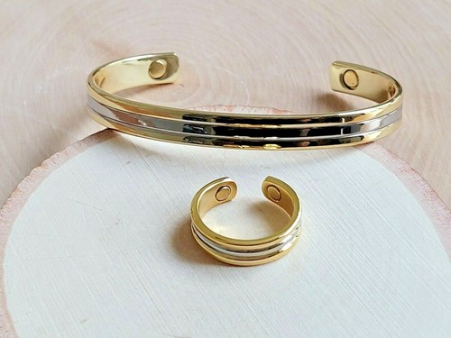 Solid Copper Magnetic Bracelet Ring - Arthritis Cuff Ring Set Gold Silver Roman - Picture 7 of 15